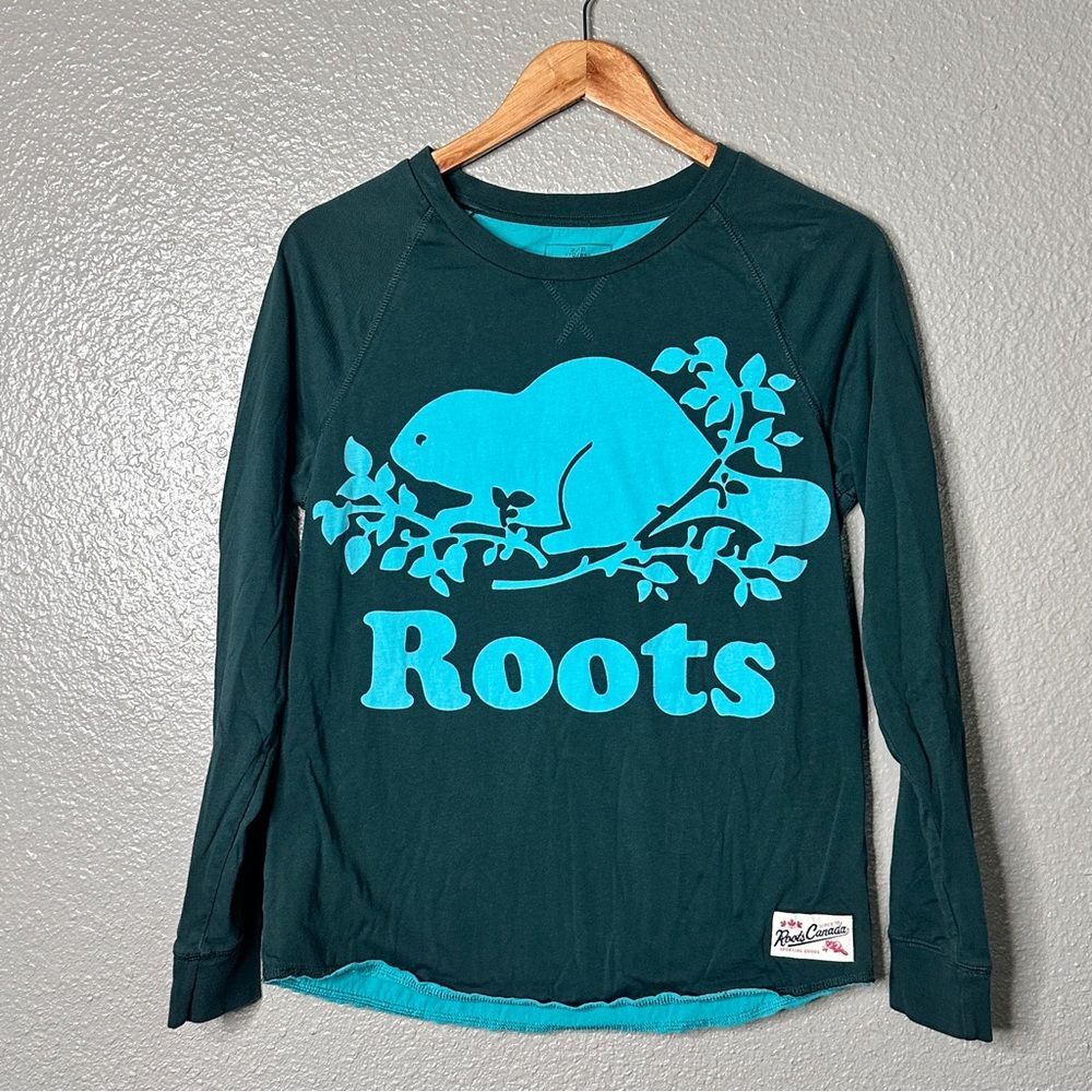 Roots Canada long sleeve tee Hunter green blue size 170